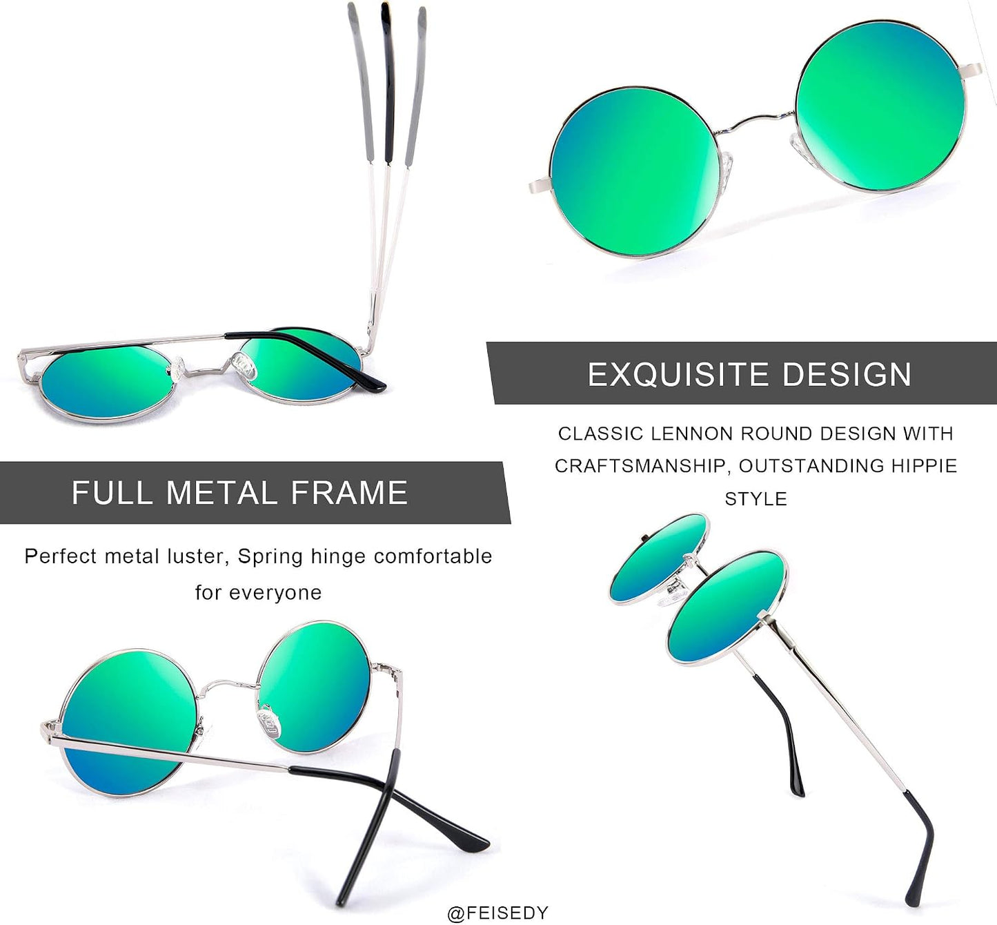 商品图片 2 | B08HRQJKLS | FEISEDY Steampunk Sunglasses Retro Round Polarized Women Men Metal Glasses B2528