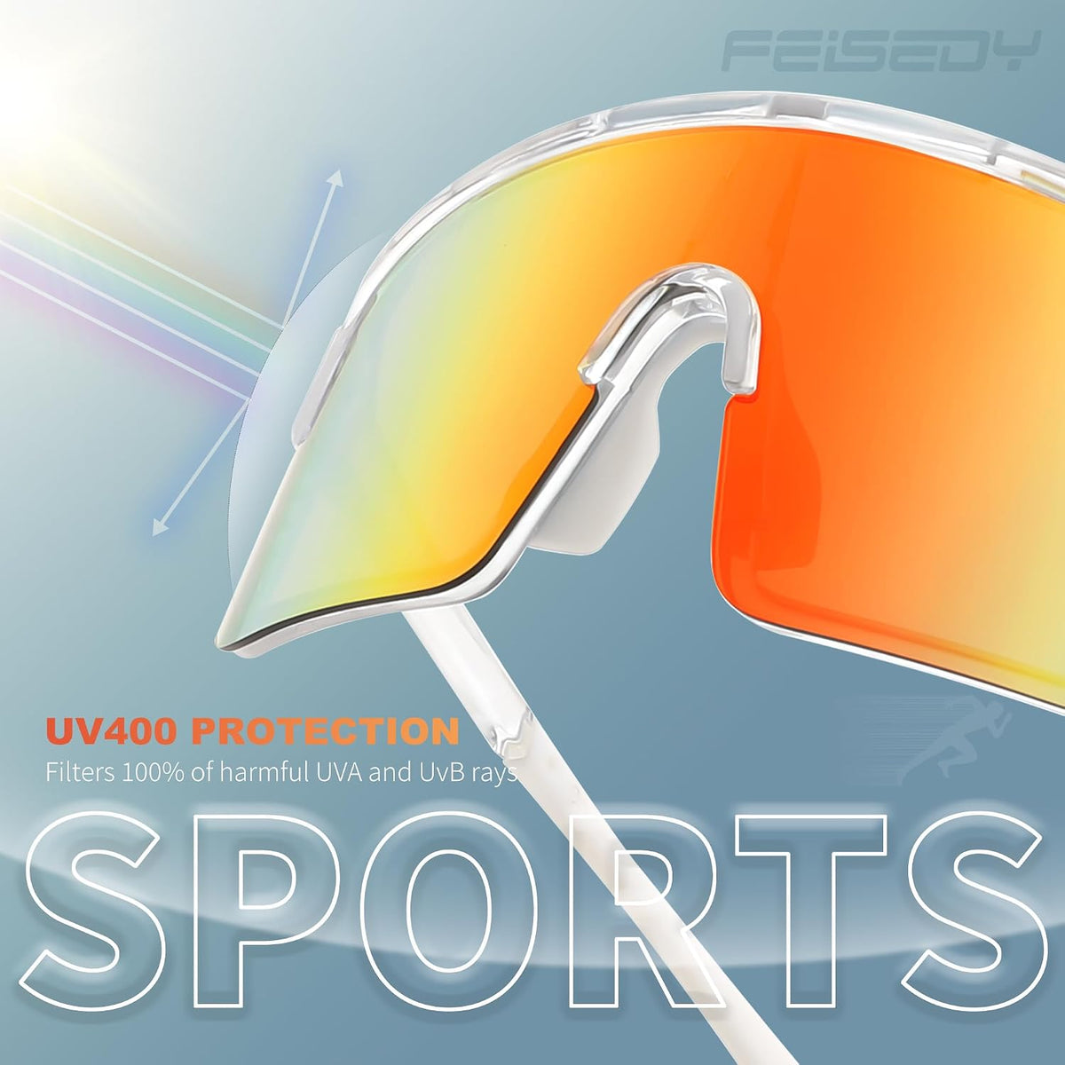 ÉÌƷͼƬ 32 | B0DGTRTMPX | FEISEDY Sports Sunglasses for Men and Women, Large Rectangular Lens, Baseball Cycling Running Sunglasses B0243