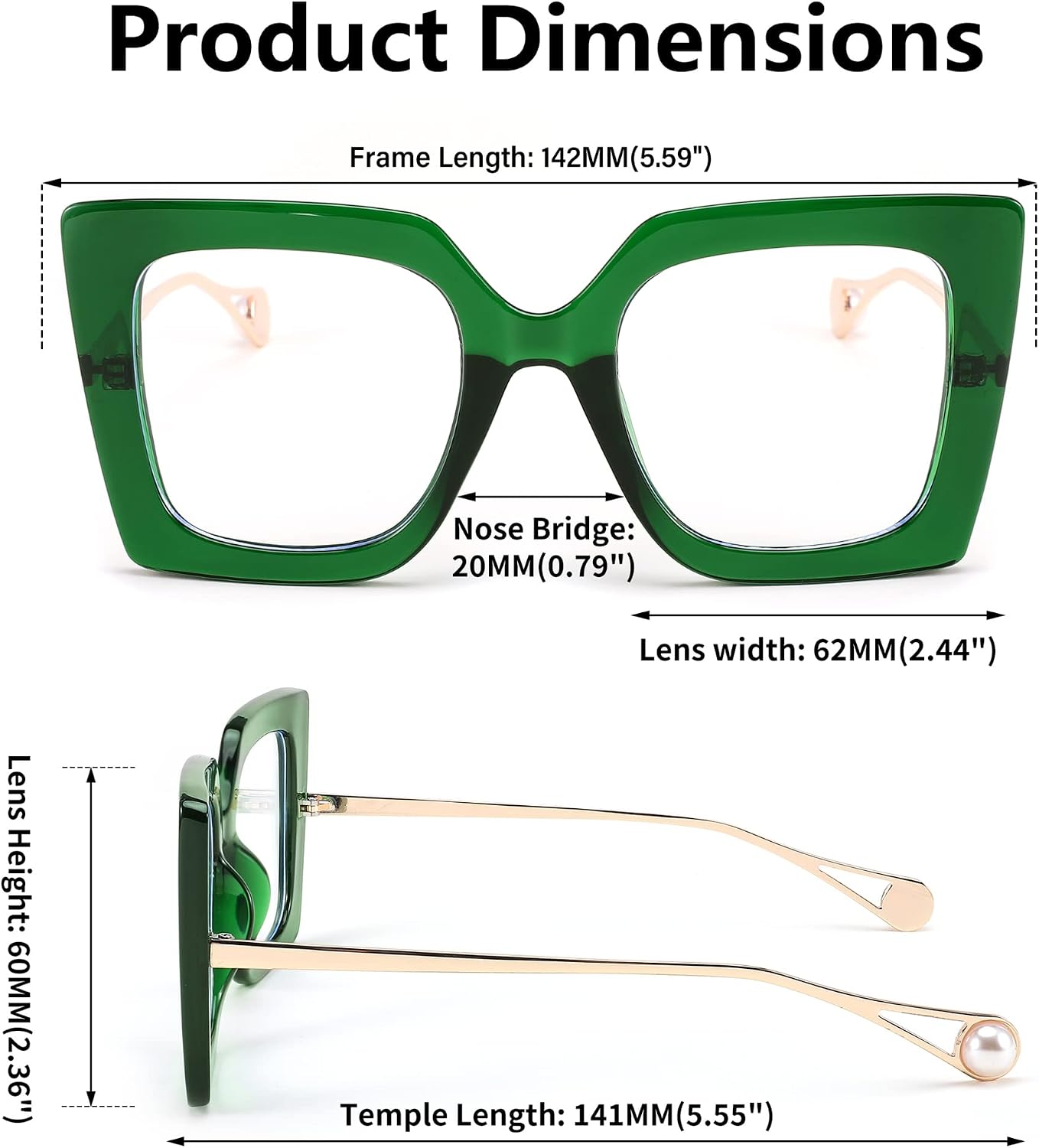 商品图片 27 | B08DF5QRXC | FEISEDY Oversized Square Blue Light Blocking Glasses Eye Strain Glare Pearl Inlay Arm Cat Eye Fashion Eyewear B2639