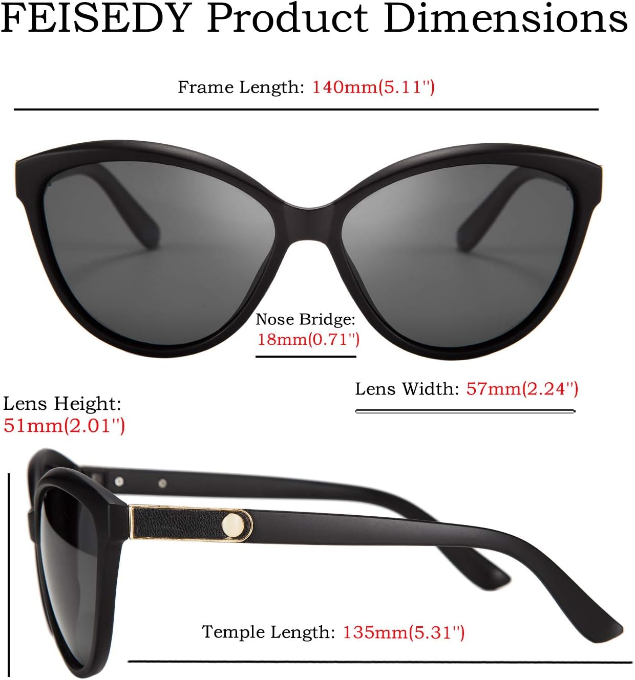 商品图片 13 | B07VB227XS | FEISEDY Classic Cateye Polarized Sunglasses for Women 100% UV Protection B2512