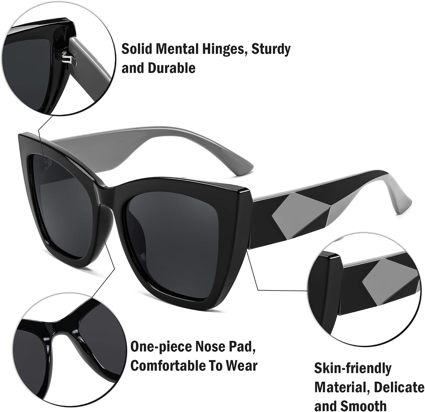 商品图片 3 | B0CPDD4FHG | FEISEDY Oversized Cat Eye Sunglasses for Women Trendy Square Cateye Sunglasses B0094