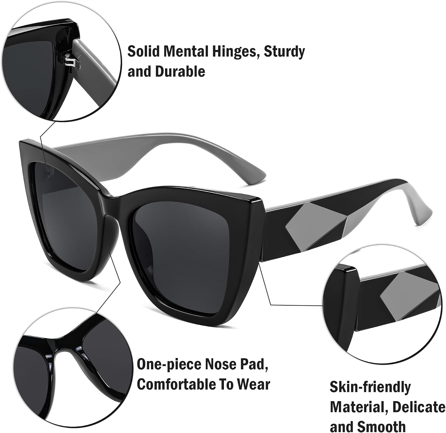 商品图片 3 | B0CPDD4FHG | FEISEDY Oversized Cat Eye Sunglasses for Women Trendy Square Cateye Sunglasses B0094