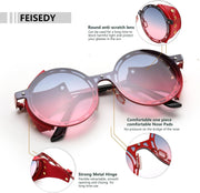ÉÌƷͼƬ 9 | B0CZDVFVSJ | FEISEDY Retro Round Steampunk Sunglasses Women Men Vintage Eyewear Metal Frame Leatherwear B0140