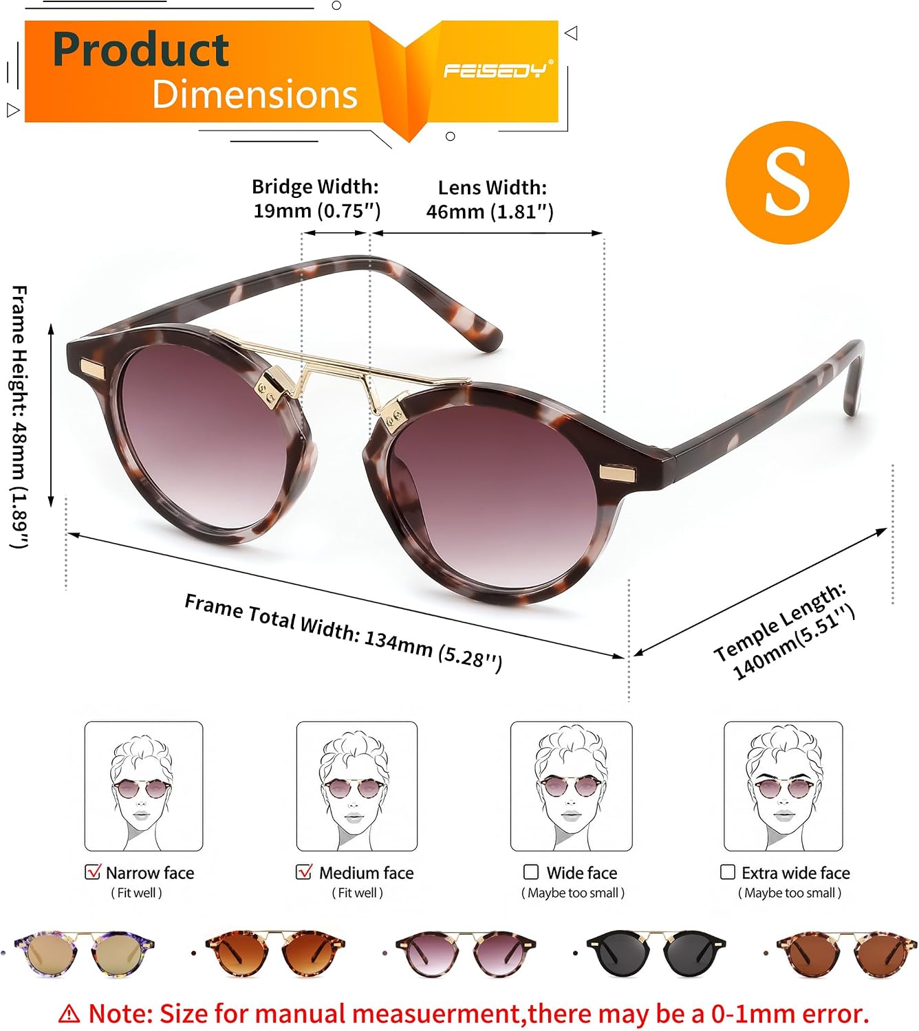 商品图片 30 | B0GX62YR7C | FEISEDY Retro Round Metal Brow Sunglasses for Women for Small Face B0427