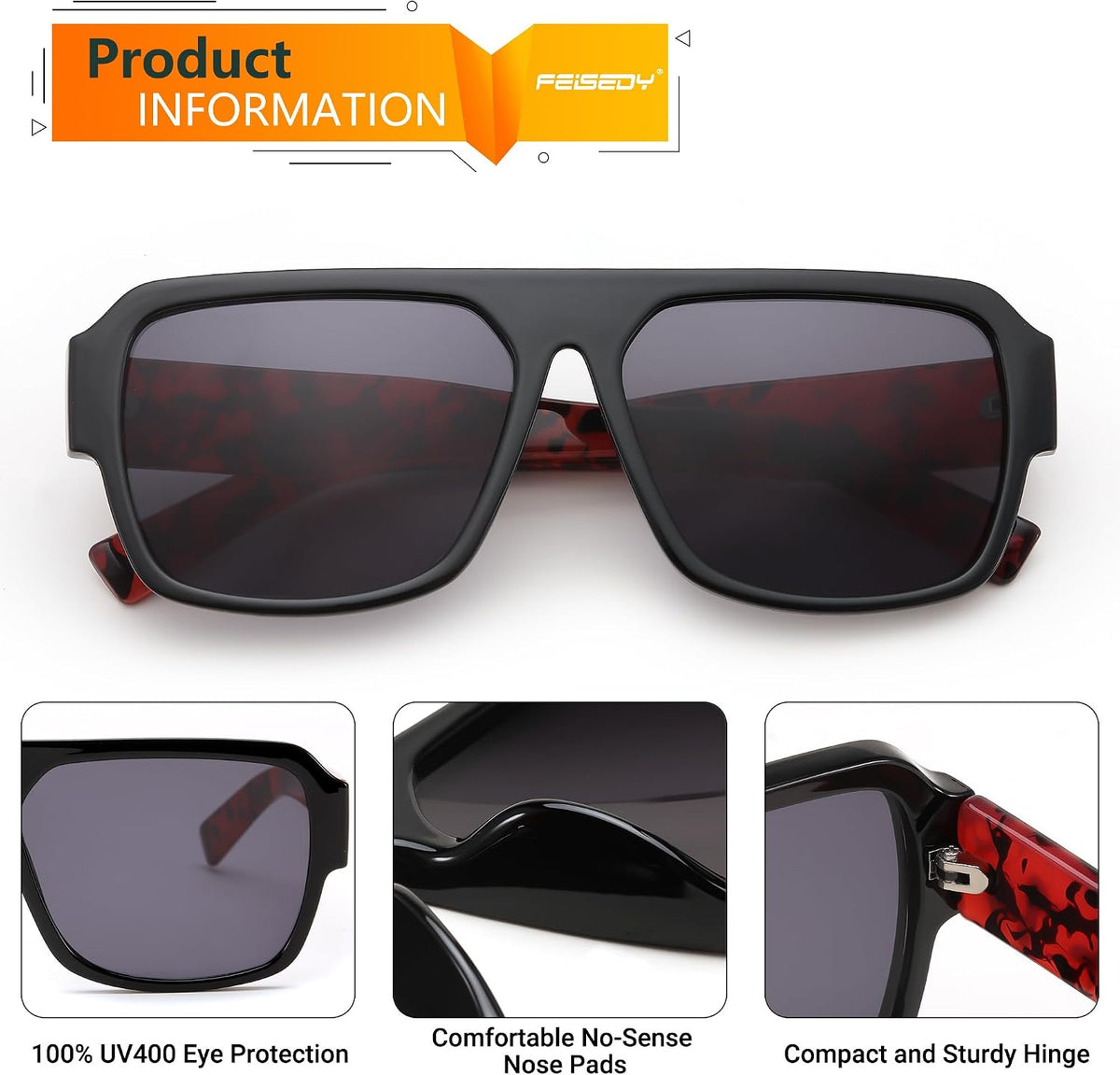 ÉÌƷͼƬ 4 | B0D3M21LQ4 | FEISEDY Square Sunglasses for Women Men Rectangle Classic Sunglasses Designer Thick Frame Shades Sun Glasses UV400 B0166