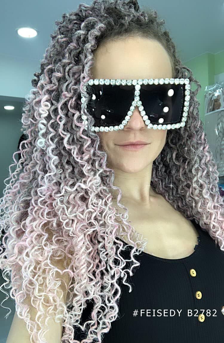 商品图片 10 | B096YZPRF2 | FEISEDY Oversized Sparkling Crystal Sunglasses Disco Diamond Flat Top Fashion Square Large Shades B2782