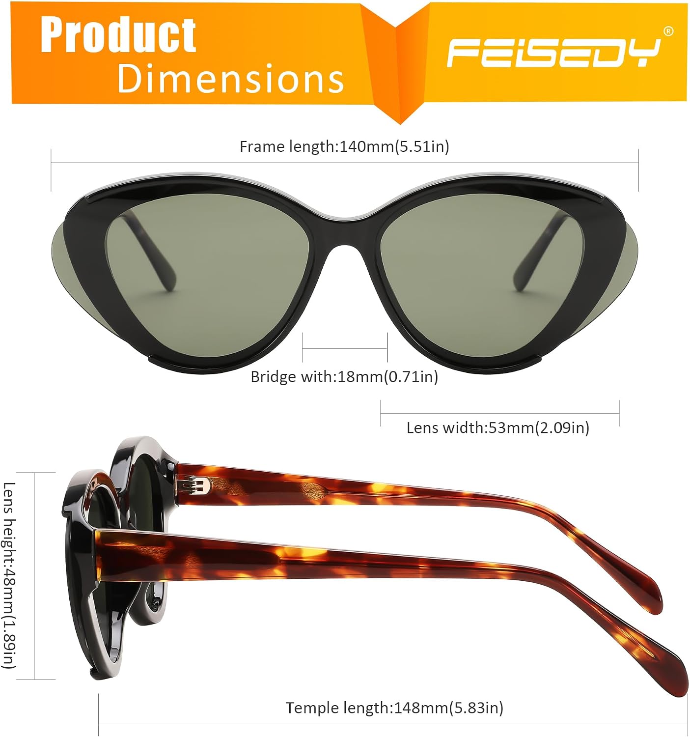 商品图片 13 | B0D6YJVTMS | FEISEDY Retro Polarized Cat Eye Sunglasses Women Trendy Mirrored Classic Designer Sunglasses UV Protection B0197