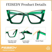 ÉÌƷͼƬ 64 | B0DGX4KTLX | FEISEDY Fashion Cat Eye Blue Light Blocking Glasses for Women Fake Retro Eyeglasses Oversized Stylish Eyewear Frame B0240