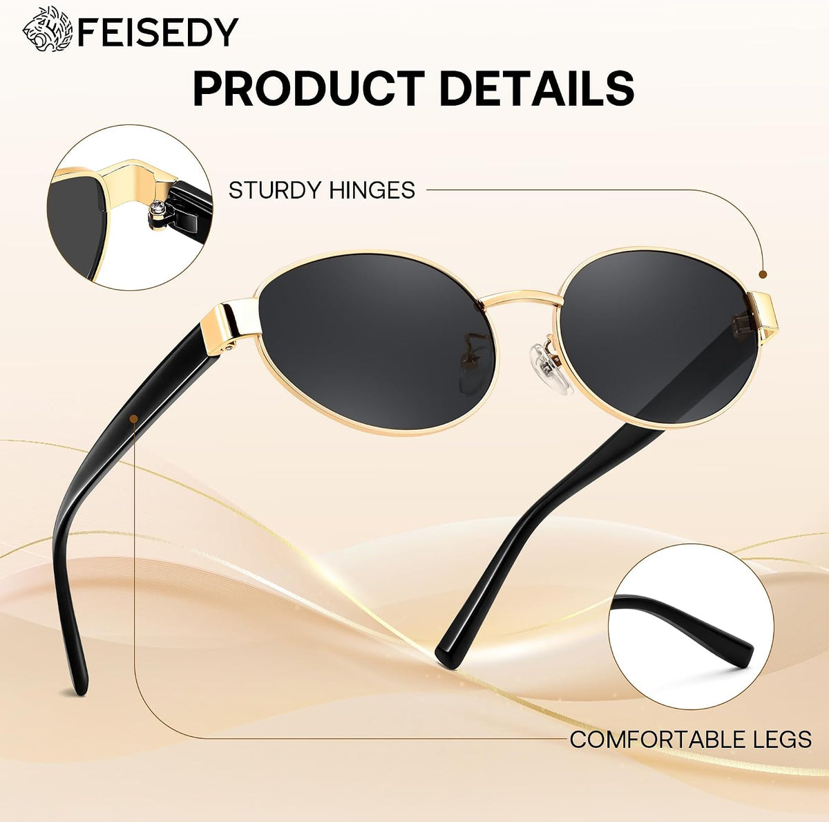 ÉÌƷͼƬ 12 | B0GK19LPFF | FEISEDY Retro Oval Metal Y2K Sunglasses for Women Men Small Frame B0402