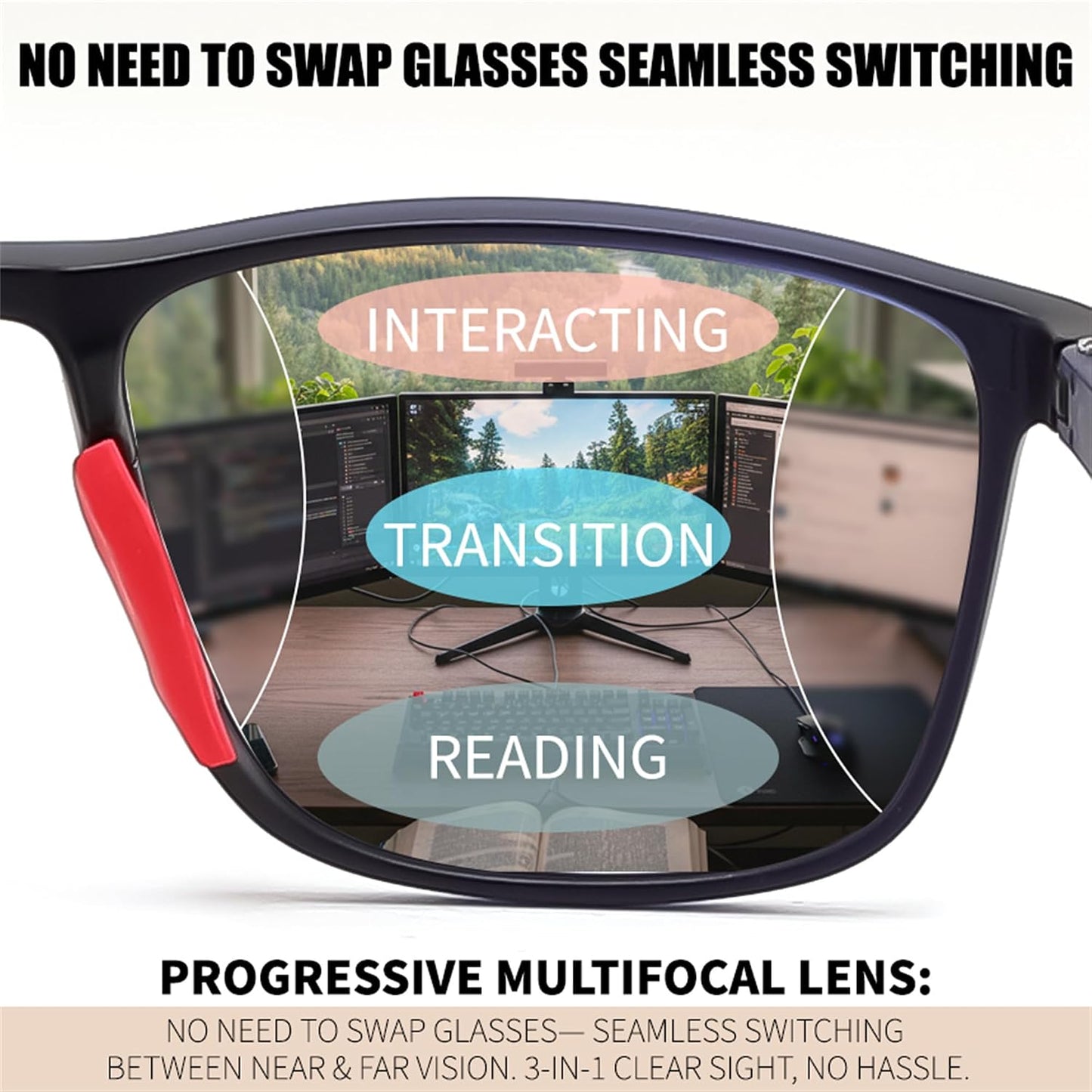 商品图片 9 | B0GLF6C715 | FEISEDY Progressive Multifocal Reading Glasses Blue Light Blocking B0397 | Sports Square Frame Near-Far Dual Use Blue Light Blocking Reading Glasses for Women Men