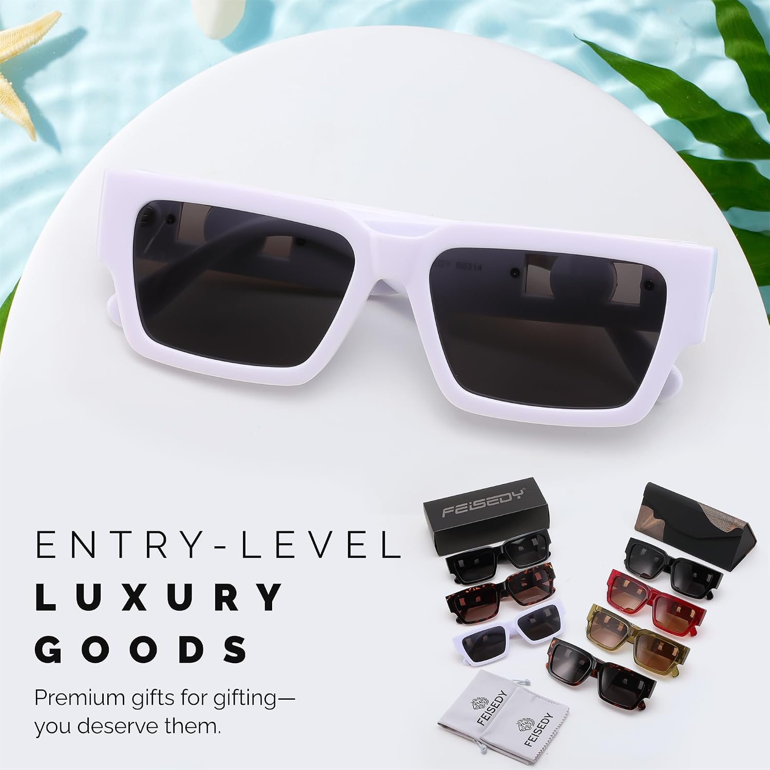 商品图片 31 | B0GD5FWDBC | FEISEDY Retro Trendy Rectangle Polarized Sunglasses for Women Men,Classic Narrow Square Sun Glasses B0314