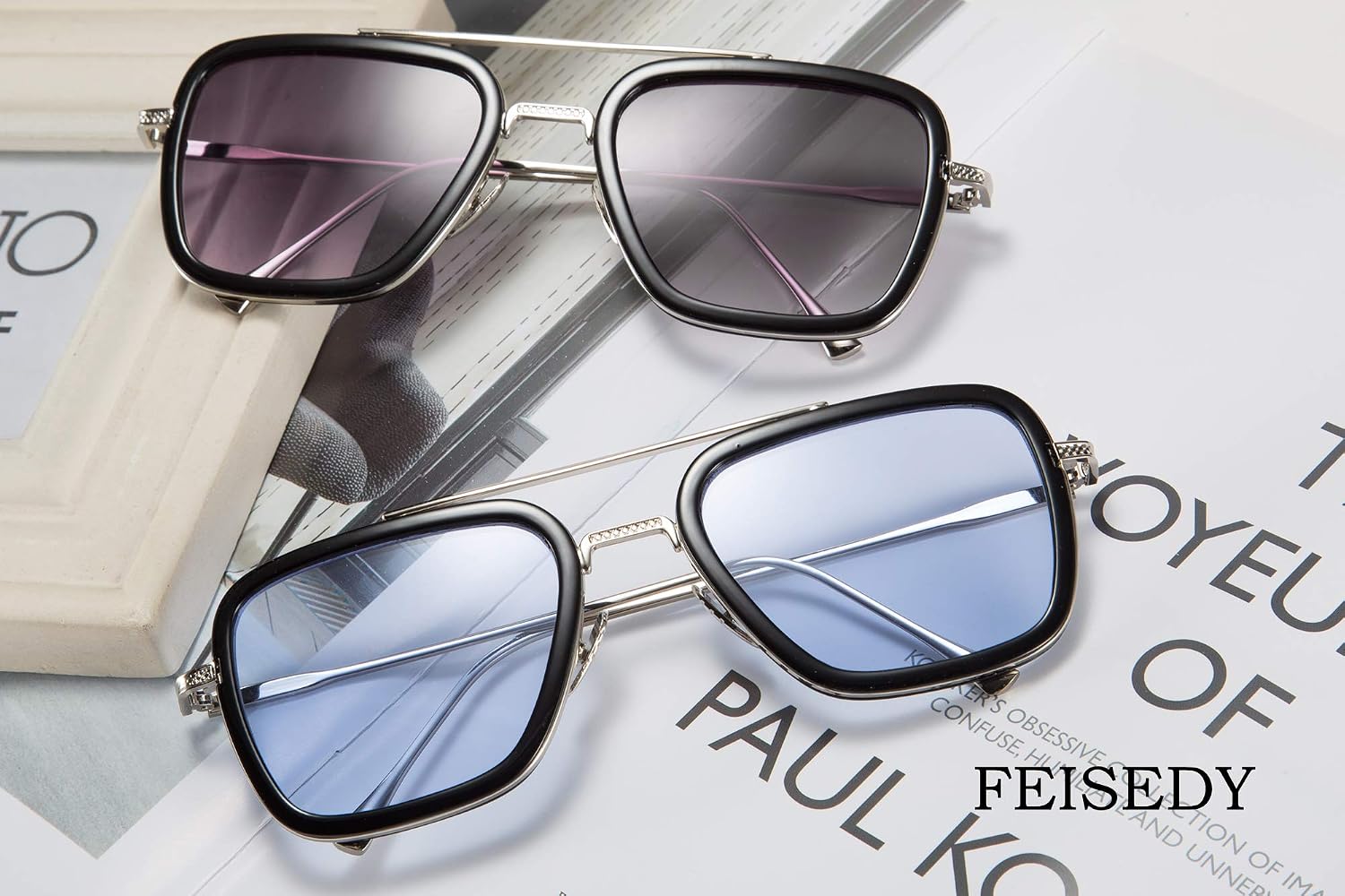 商品图片 13 | B07VFM34S4 | FEISEDY Retro Aviator 70s Pilot Sunglasses Men Trendy Women Square Sun Glasses Driving Outdoors B2510