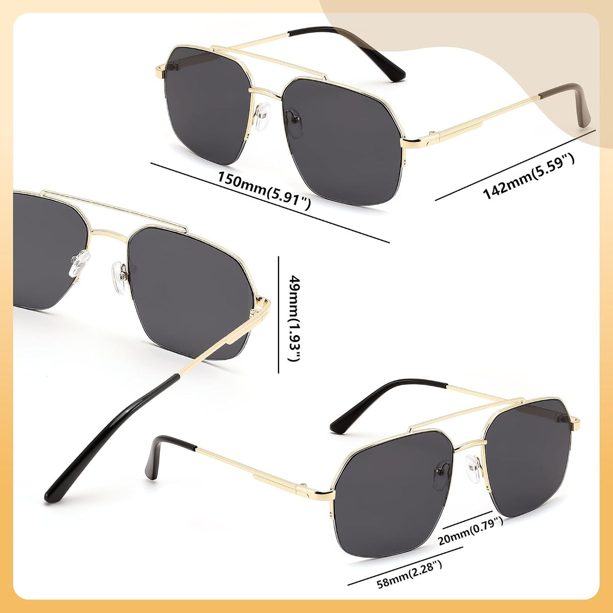 ÉÌƷͼƬ 6 | B0GL26QKYB | FEISEDY Retro Aviator Sunglasses Men Women Trendy Semi-Rimless B0383