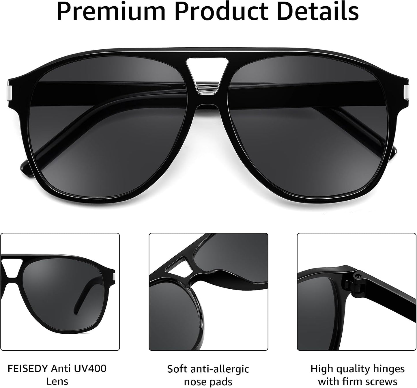 商品图片 31 | B0GXMV1N2N | FEISEDY Retro Aviator Sunglasses for Women Men Square Sunnies 70s Pilot Style Lightweight UV400 Shades B0421