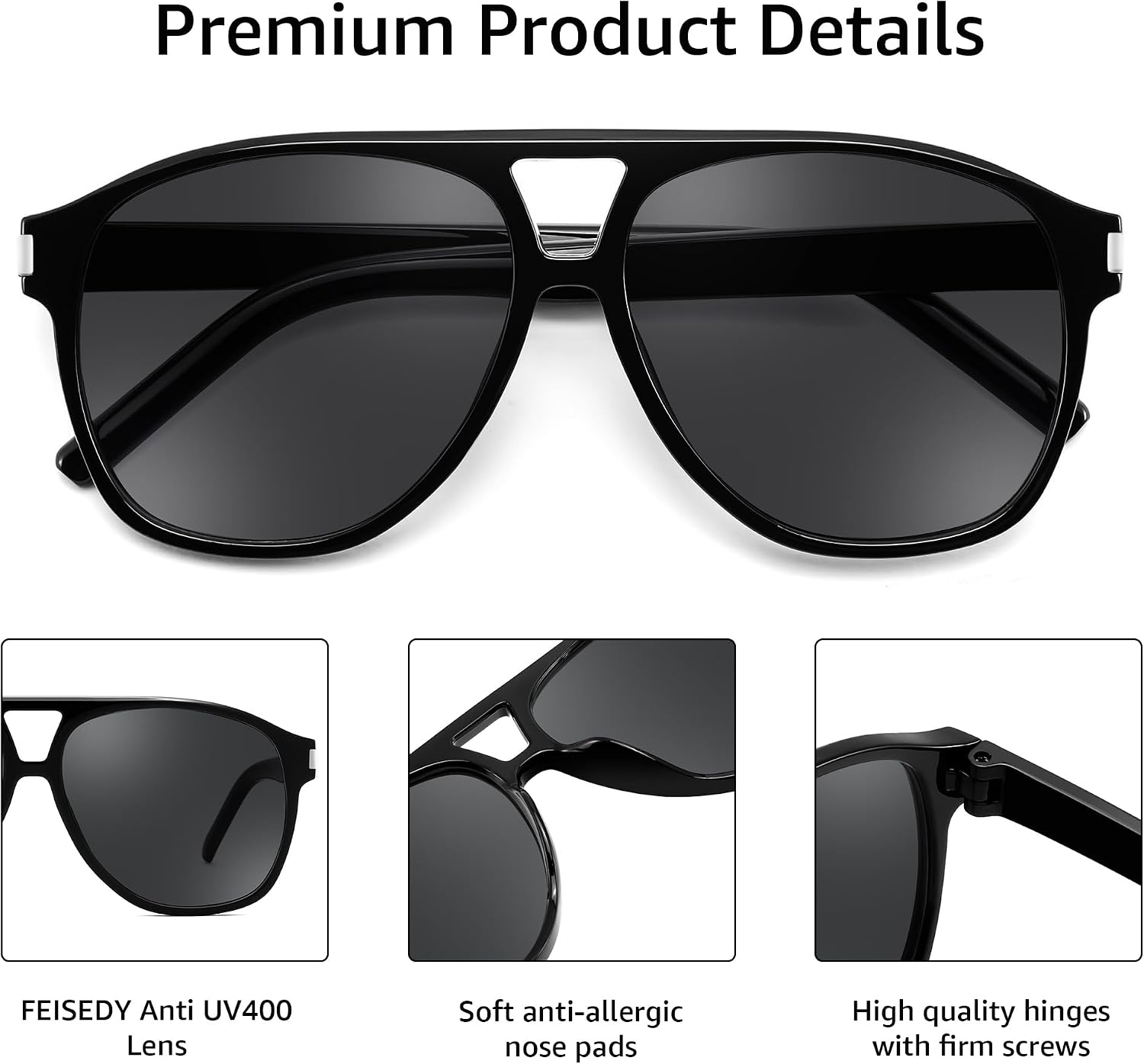 商品图片 31 | B0GXMV1N2N | FEISEDY Retro Aviator Sunglasses for Women Men Square Sunnies 70s Pilot Style Lightweight UV400 Shades B0421