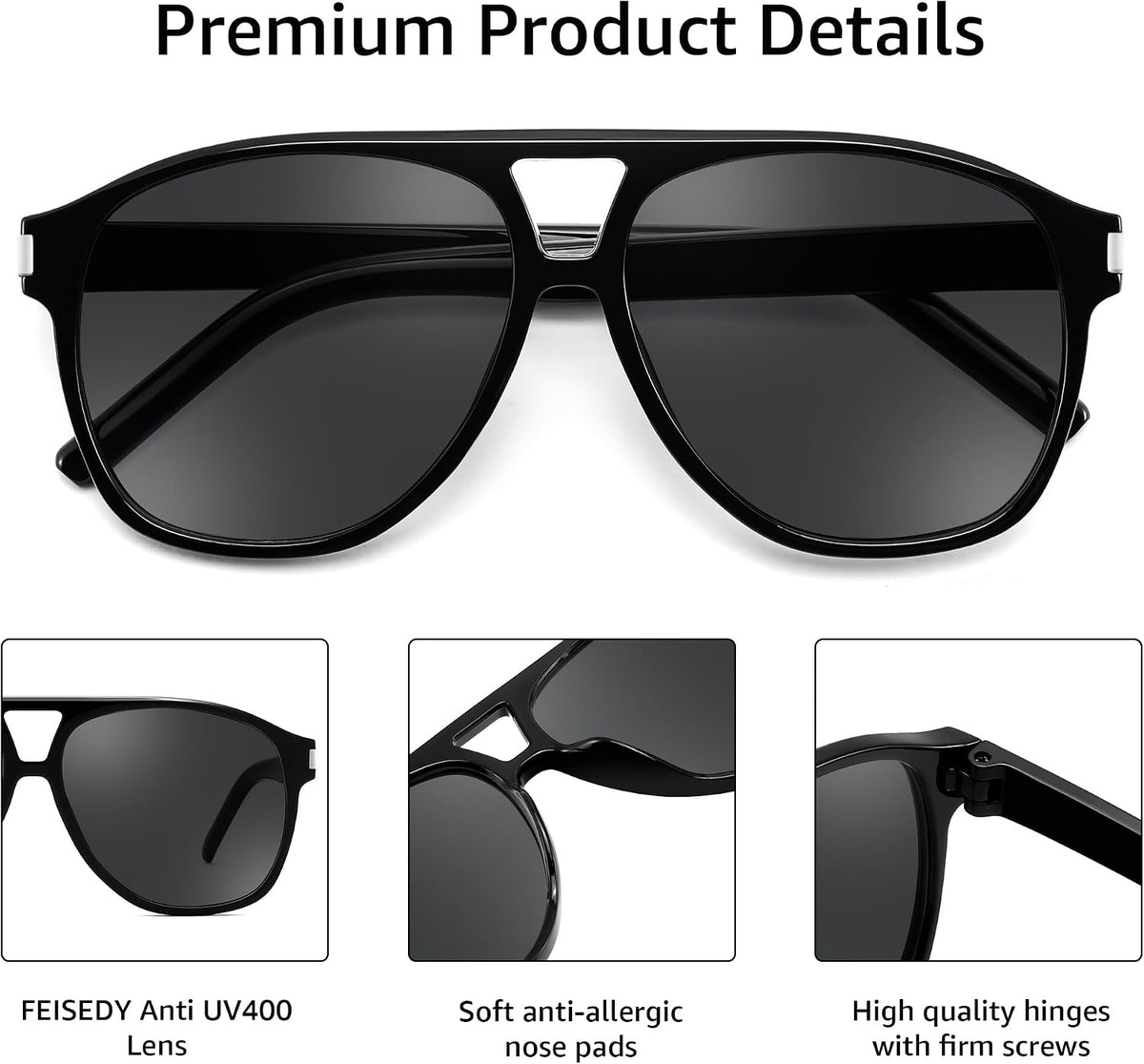 ÉÌƷͼƬ 31 | B0GXMV1N2N | FEISEDY Retro Aviator Sunglasses for Women Men Square Sunnies 70s Pilot Style Lightweight UV400 Shades B0421