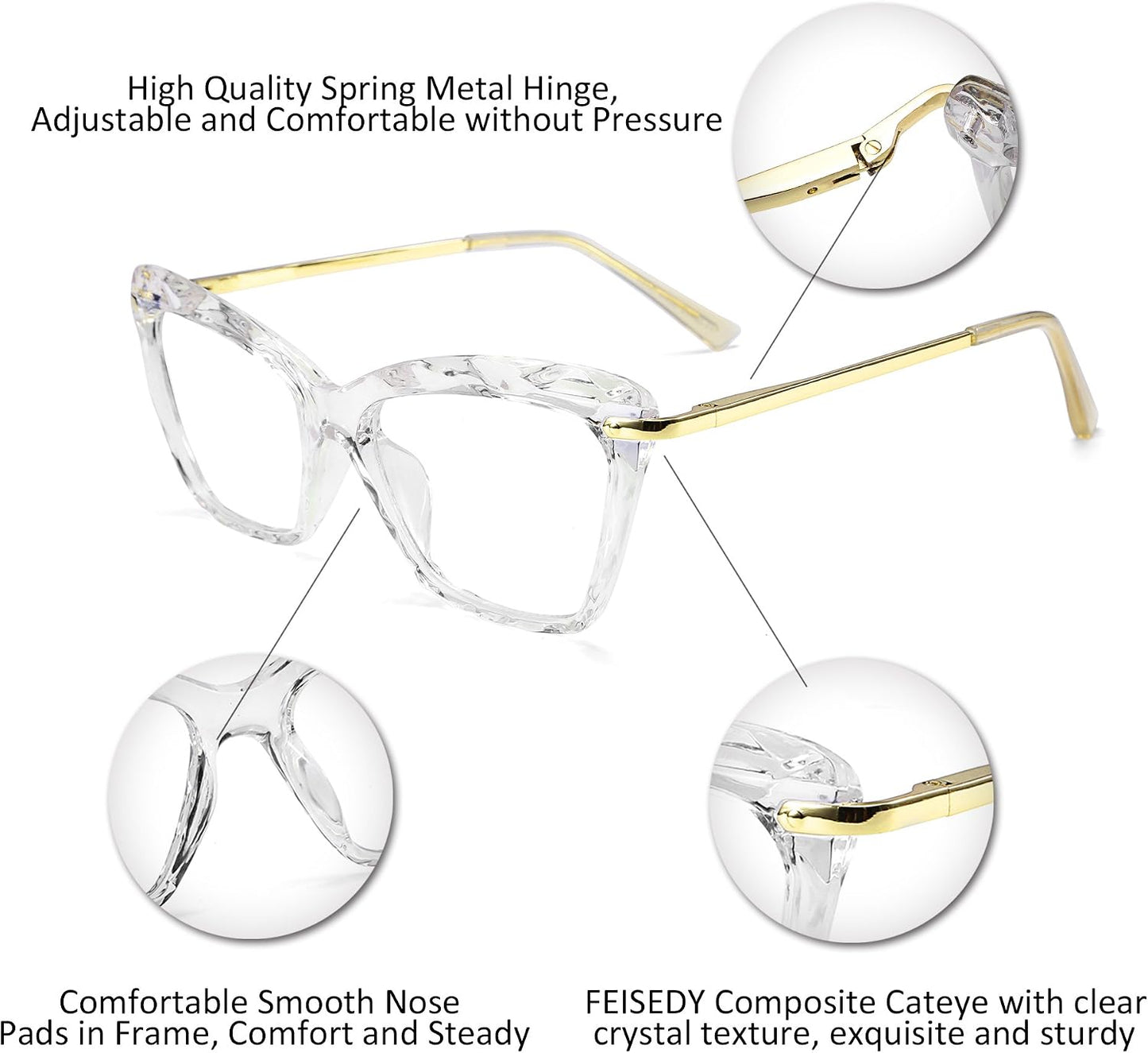 商品图片 3 | B07FR6SSY6 | FEISEDY Cat Eye Glasses Frame Clear Lenses Lightweight Eyewear for Women B2440
