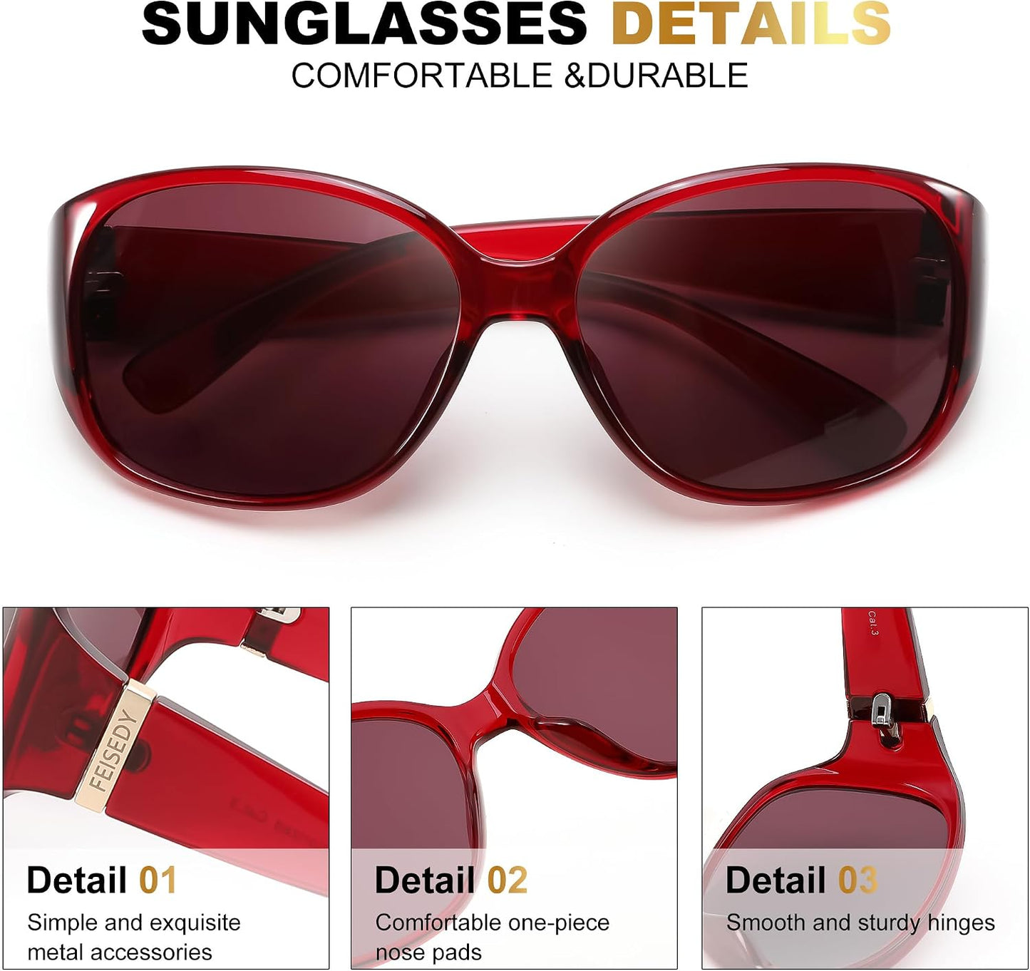 商品图片 11 | B0H4R52F3D | FEISEDY Women's Polarized Sunglasses Wrap Around Vintage Fashion Sunnies UV400 Protection B0394