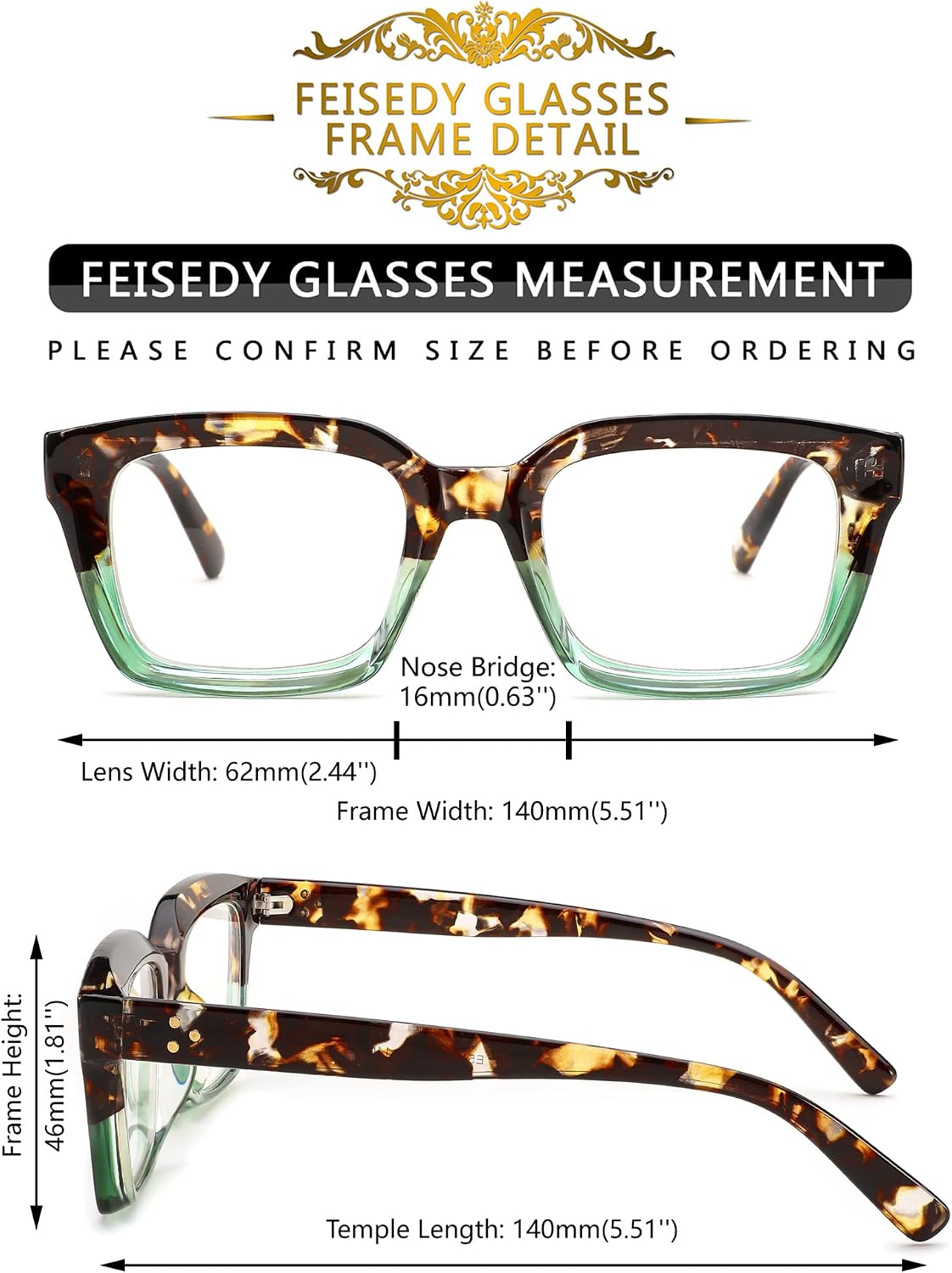 ÉÌƷͼƬ 25 | B082SGFPVF | FEISEDY Glasses Frame Womens, Square Thick Eyeglasses Frame, Classic Eyewear for Men B2461