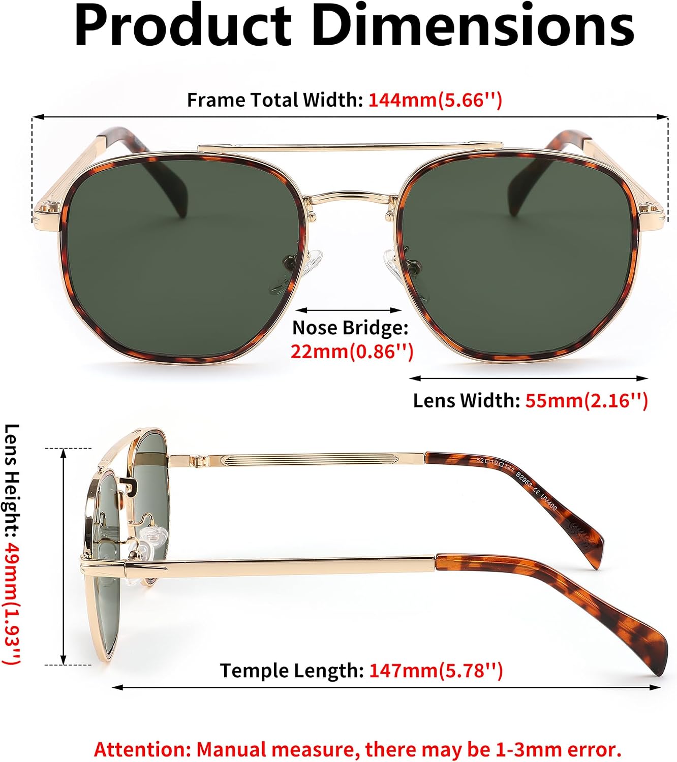 商品图片 18 | B0B38ZHMJL | FEISEDY Sunglasses Aviator Men Women 70s Sun Glasses Square Frame UV400 Protection B2953