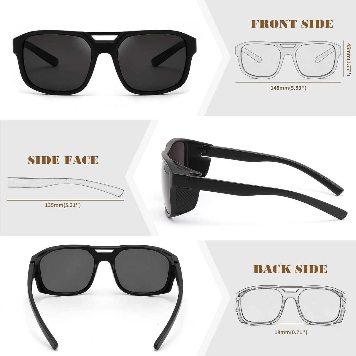 ÉÌƷͼƬ 6 | B0FV3CK7PF | FEISEDY Polarized Sunglasses Men Women Side Shield Goggles Retro Pilot Square Steampunk Fishing Sun Glasses B0348
