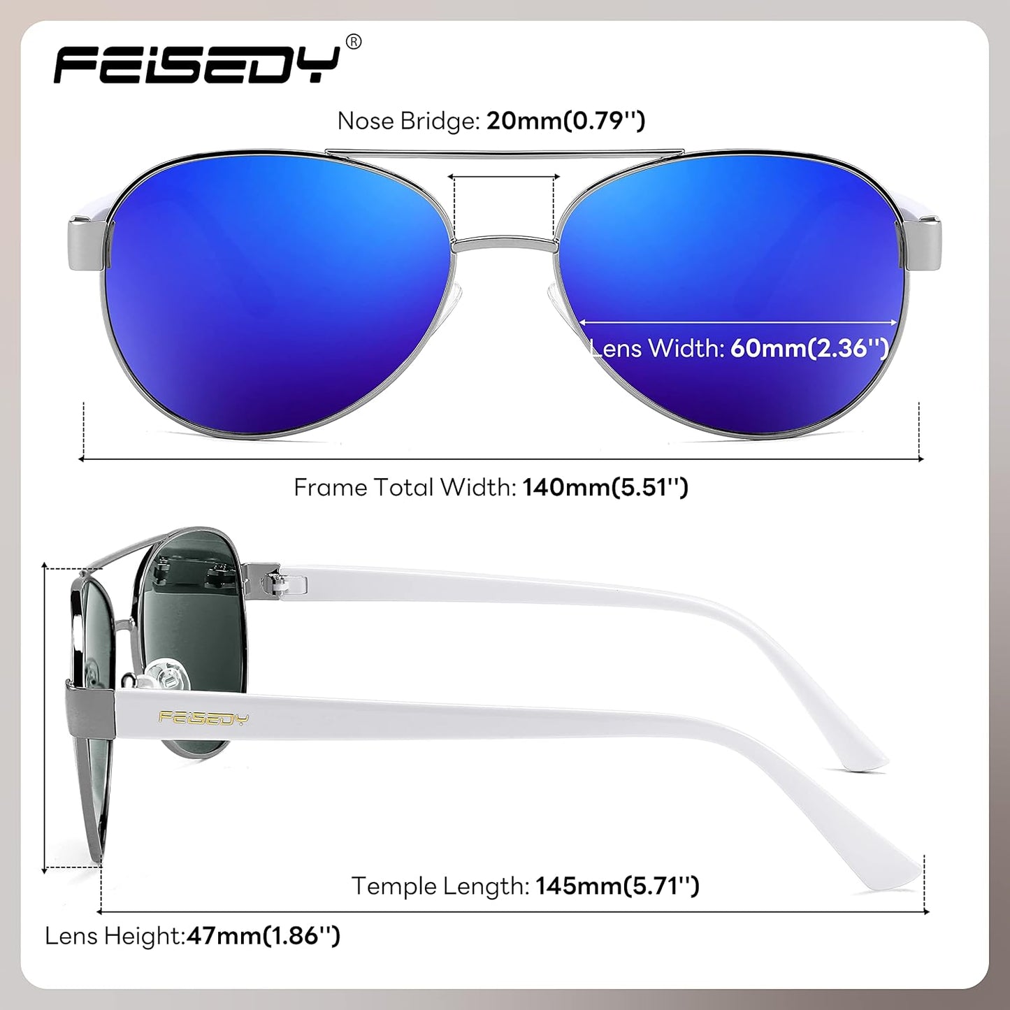 商品图片 6 | B0BXXC6Y74 | FEISEDY Classic Aviator Sunglasses for Women Pilot Polarized Sunglasses Men UV400 Protection for Driving Fishing Golf B4109