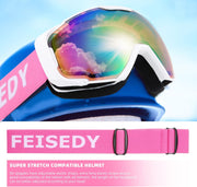 商品图片 54 | B0GHRB6WCQ | FEISEDY Ski Goggles, OTG Snow Sport Goggles for Adult Youth, Anti-Fog UV400 Protection Bendable Dual-Lenses B2961