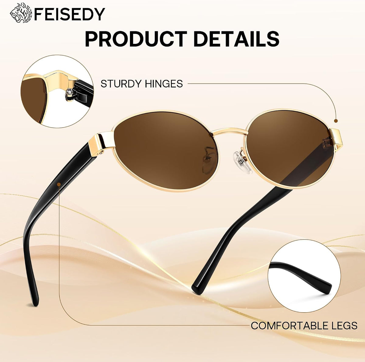 ÉÌƷͼƬ 18 | B0GK19LPFF | FEISEDY Retro Oval Metal Y2K Sunglasses for Women Men Small Frame B0402