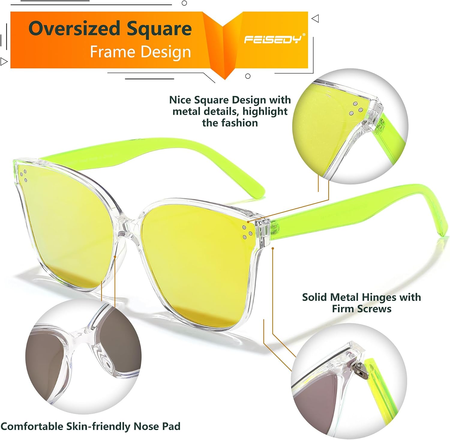 商品图片 108 | B0871BKMTN | FEISEDY Oversized Polarized Sunglasses - UV400 Protection, Square Fashion Sun Glasses for Outdoor & Daily B2600