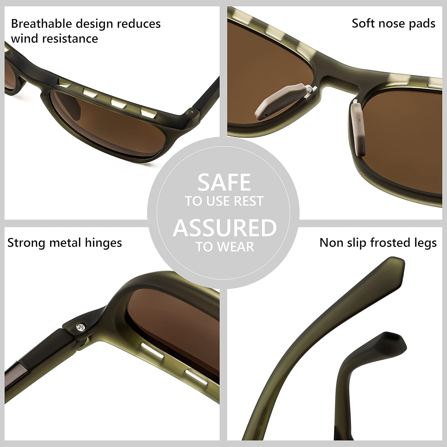 商品图片 4 | B0BMTM1T1B | FEISEDY Polarized Sunglasses for Men,Lightweight TR90 Square Frame,Sports Fishing Golf UV400 Protection B2998