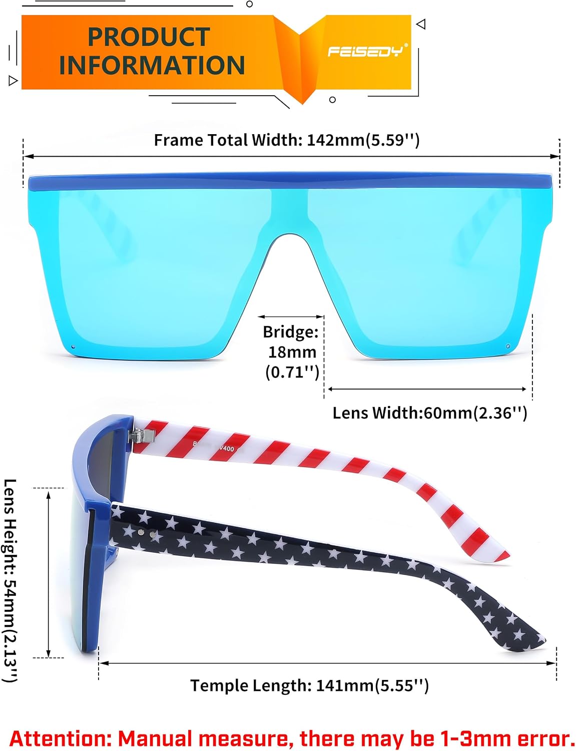 ÉÌƷͼƬ 36 | B09H6XXSDN | FEISEDY Oversized Sunglasses Mens Womens Flat Top Square Trendy Visor Shades UV400 B2470