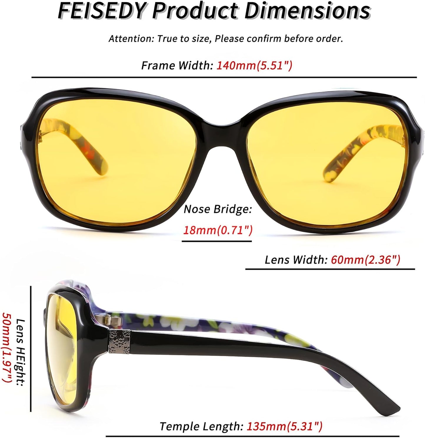 商品图片 64 | B081YY5RM3 | FEISEDY Classic Womens Night Glasses Driving Anti Glare Wrap Around Yellow Sunglasses B2548