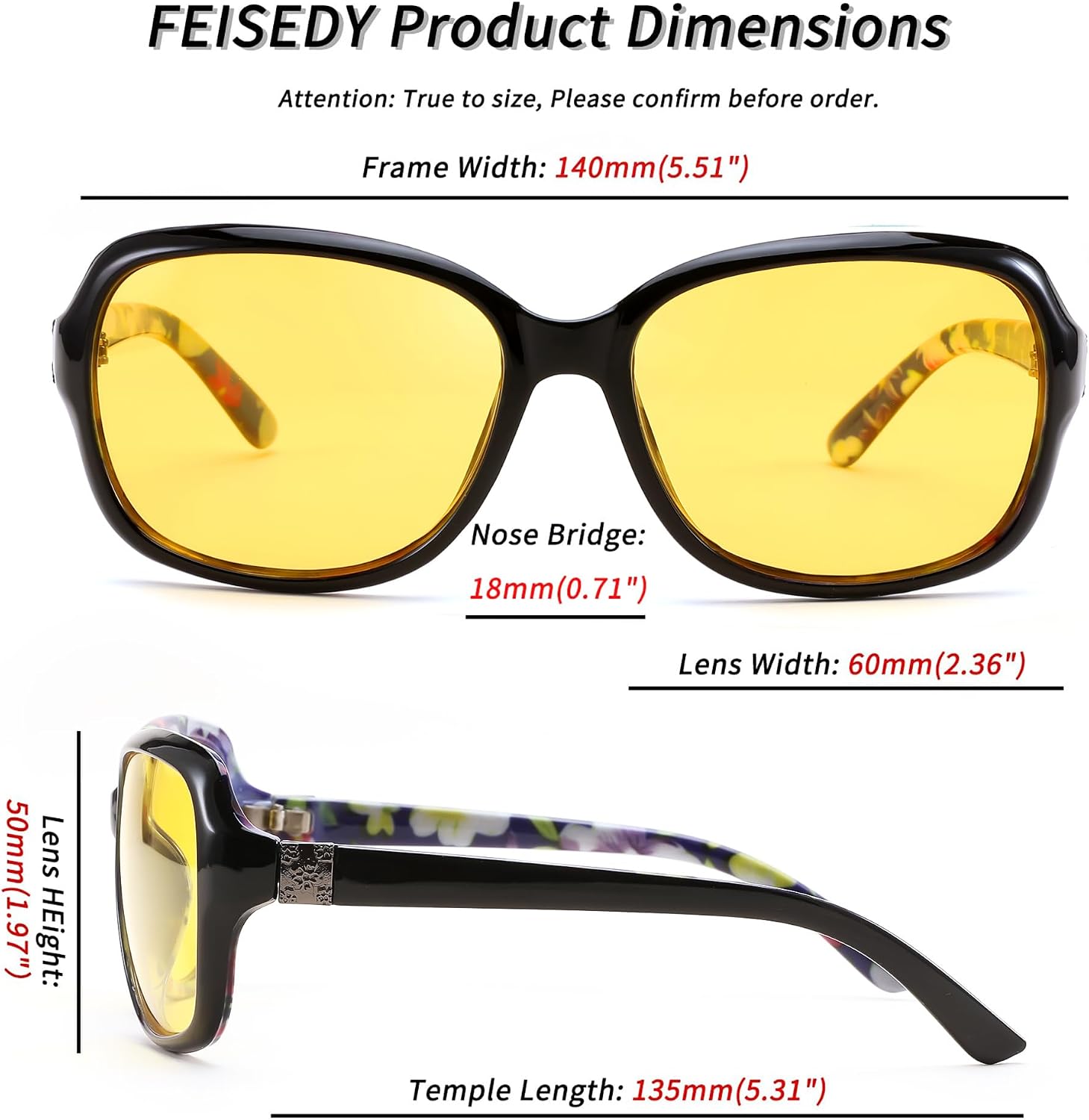 商品图片 64 | B081YY5RM3 | FEISEDY Classic Womens Night Glasses Driving Anti Glare Wrap Around Yellow Sunglasses B2548