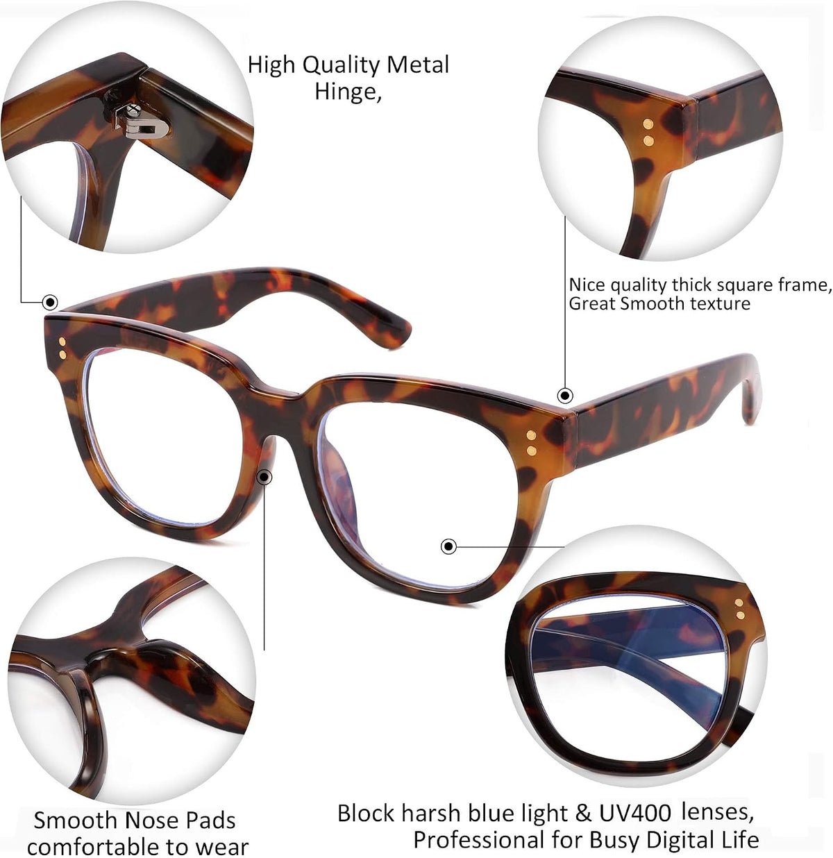 商品图片 10 | B08MFD4QG6 | FEISEDY Retro Square Anti Blue Light Blocking Glasses Women Thick Oversized Computer Eyeglasses Double Metal Studs B2689