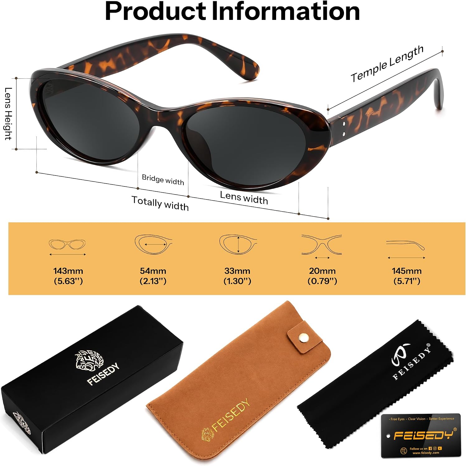 商品图片 14 | B0H6WC71MZ | FEISEDY Retro Oval Polarized Sunglasses for Women Cat Eye TR90 Shades B0460