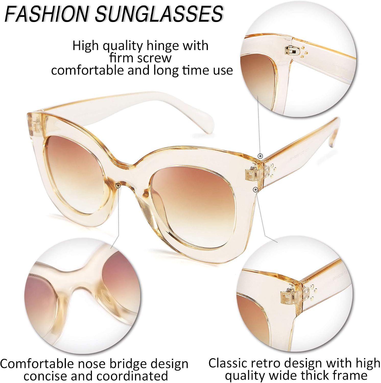 商品图片 30 | B083TZVTXV | FEISEDY Retro Oversized Square Horn Sunglasses Semi Cat Eye Butterfly Glass Big Thick Bold Frame B2572