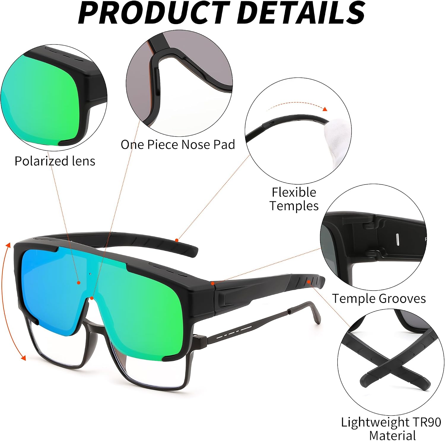 商品图片 16 | B0FY37CX2V | FEISEDY Polarized Fit Over Glasses Sunglasses for Men Women, Sports Wrap Around for Driving Cycling Fishing B0315