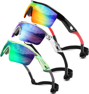 3pack Black & Red+transparent Green & Green+transparent Grey & Blue / 125 Millimeters | B0F15JX37L | FEISEDY Kids Polarized Sports Sunglasses, TR90 UV400 Baseball Cycling