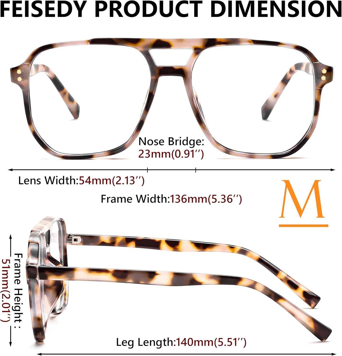 商品图片 67 | B0C6ZZXZ3F | FEISEDY Blue Light Glasses for Women Men Oversized Pilot Lightweight B2866