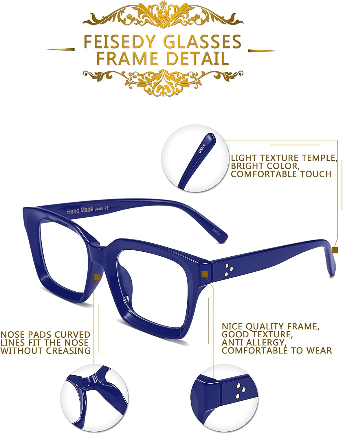 ÉÌƷͼƬ 57 | B082SGFPVF | FEISEDY Glasses Frame Womens, Square Thick Eyeglasses Frame, Classic Eyewear for Men B2461