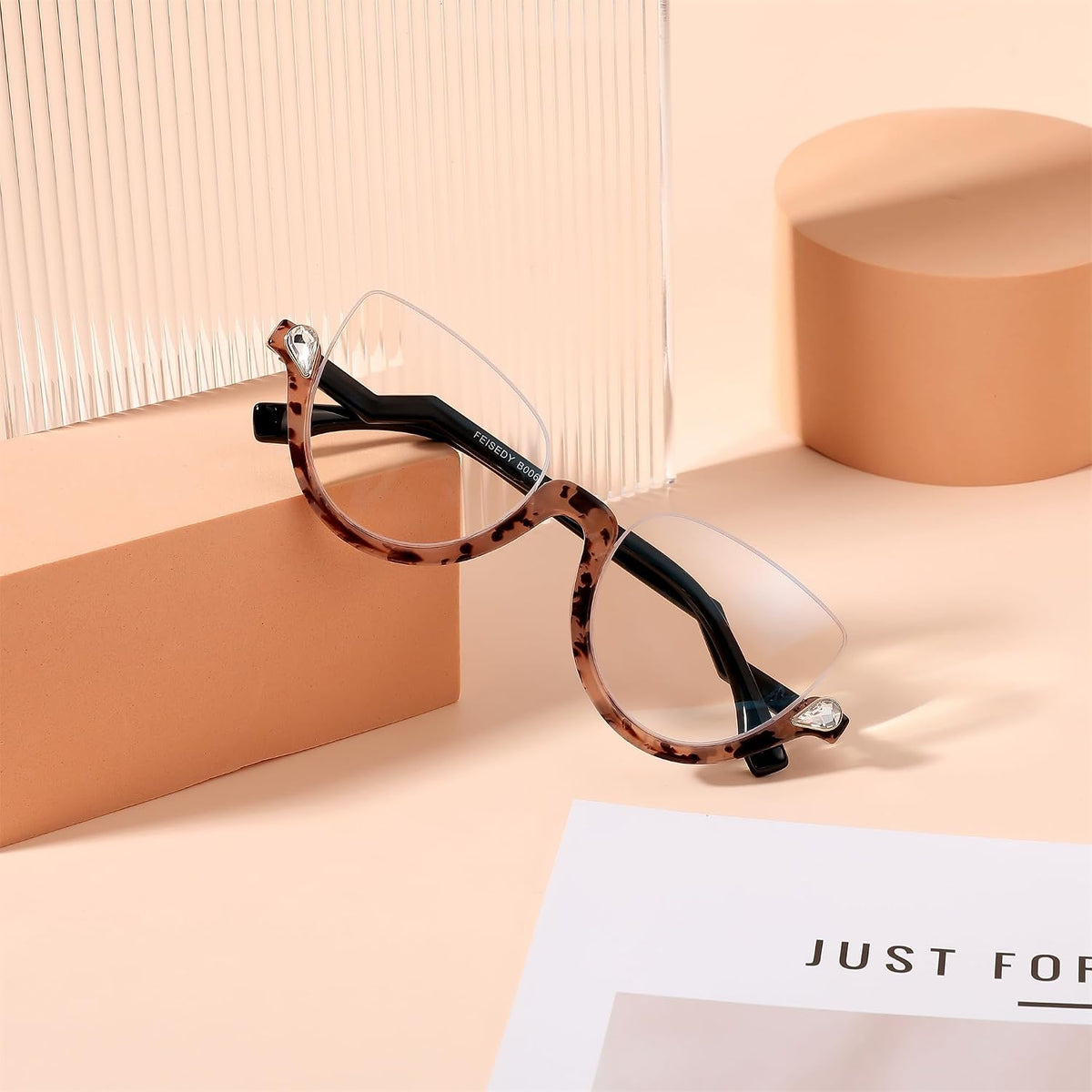ÉÌƷͼƬ 18 | B0CJFLY9C9 | FEISEDY Reading Glasses for Women Fashion Half Frame Cat Eye Glasses Anti Glare Eyeglasses B0067