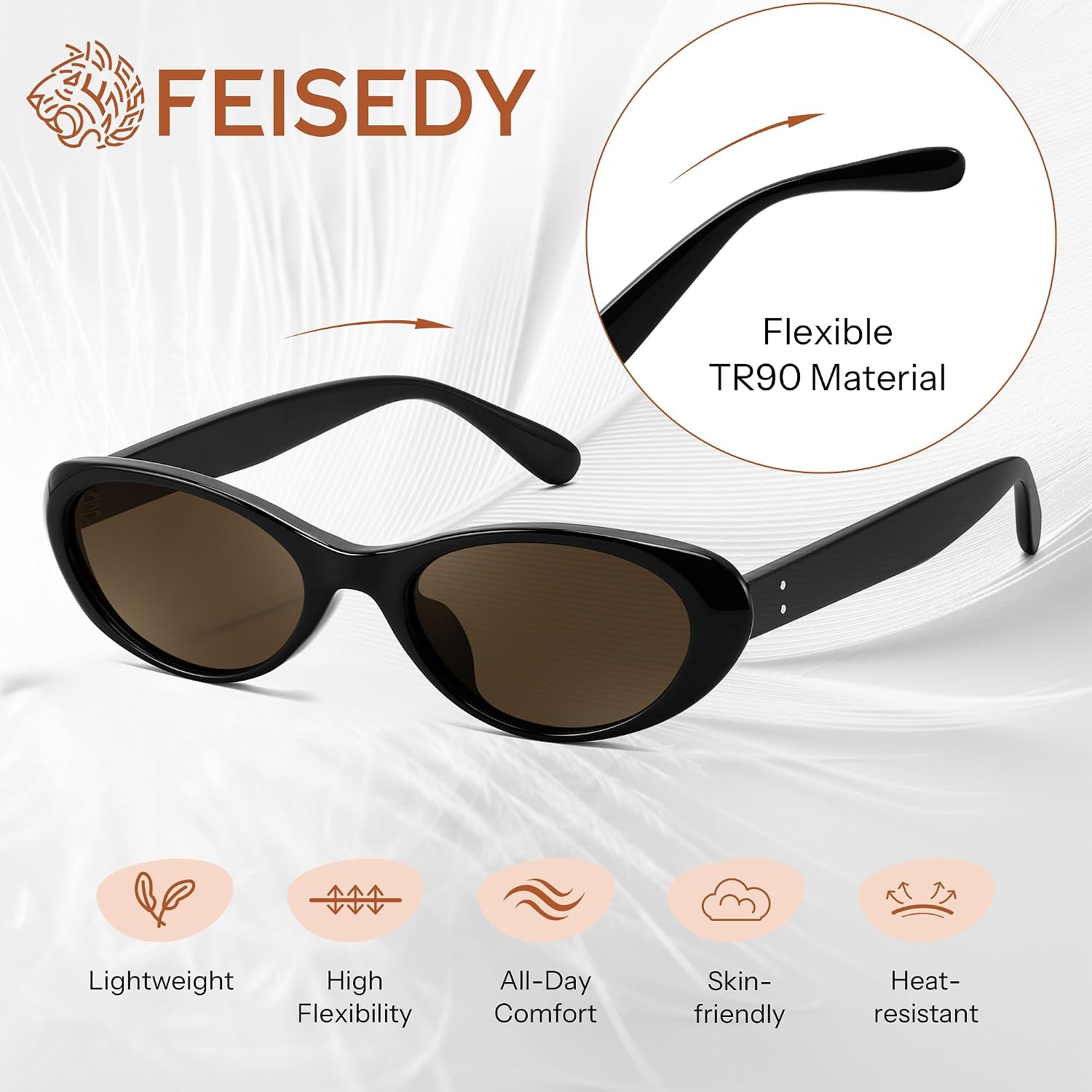 商品图片 5 | B0H6WC71MZ | FEISEDY Retro Oval Polarized Sunglasses for Women Cat Eye TR90 Shades B0460