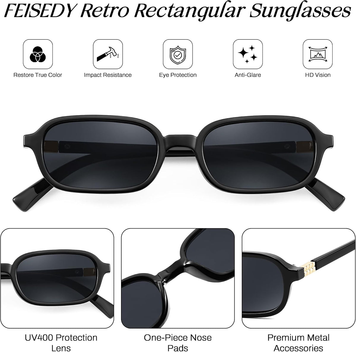 ÉÌƷͼƬ 14 | B0DX1678RX | FEISEDY Retro Rectangular Sunglasses for Women Men 90s Small Vintage Fashion Square Sunnies B0282