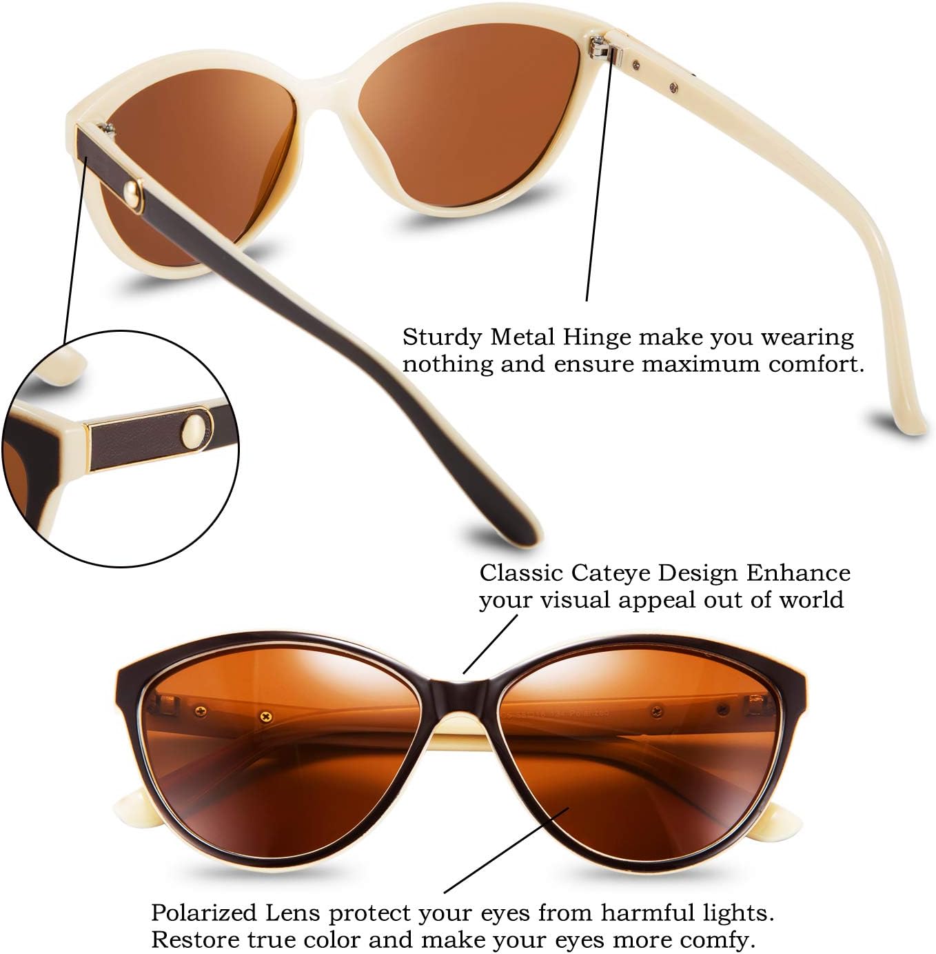 商品图片 6 | B07VB227XS | FEISEDY Classic Cateye Polarized Sunglasses for Women 100% UV Protection B2512