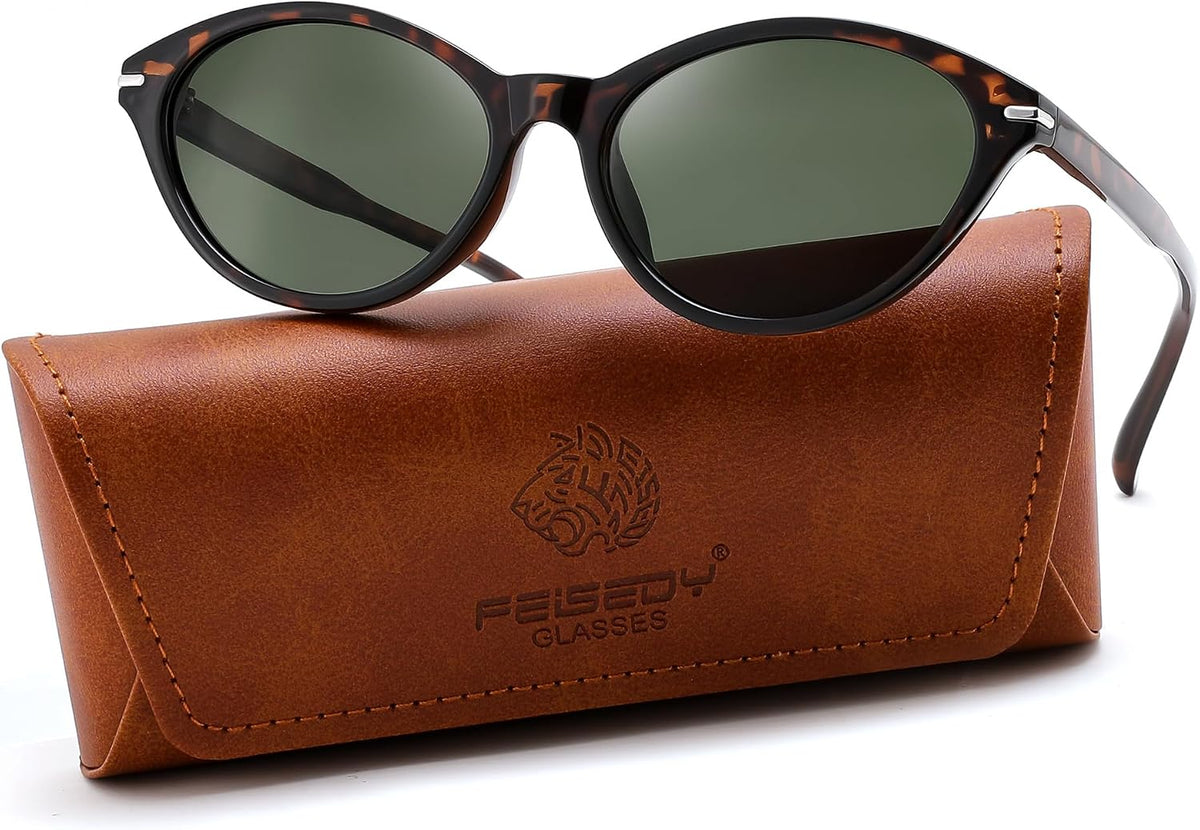 Leopard Frame Dark & Green Lenses / 52 Millimeters | B0HBVG31CC | FEISEDY Retro Polarized Cat Eye Sunglasses for Women Men UV400 B0466