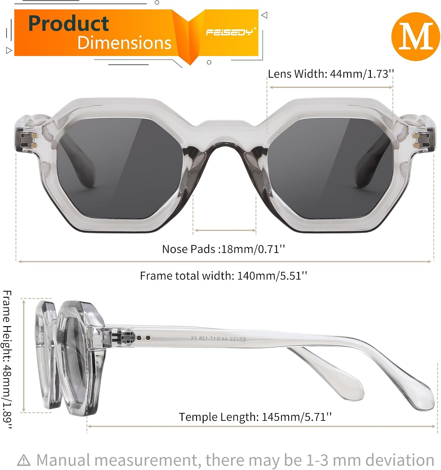 商品图片 35 | B0CSJQ26W8 | FEISEDY Octagon Sunglasses for Women - Thick Frame Fashion Rectangle Sun Glasses - Summer UV400 Protection