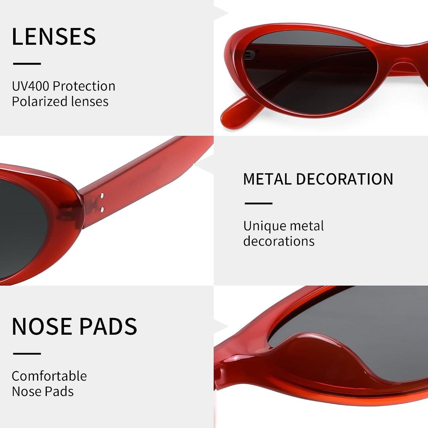 商品图片 18 | B0H6WC71MZ | FEISEDY Retro Oval Polarized Sunglasses for Women Cat Eye TR90 Shades B0460