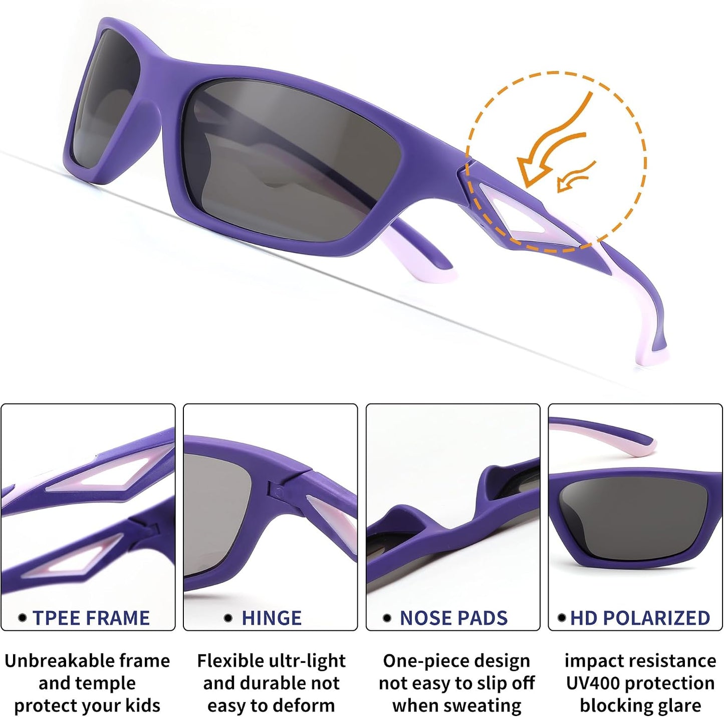 商品图片 18 | B0D1GDXPL3 | FEISEDY Kids Polarized Sunglasses TR90 Sports Cycling Glasses UV400 for Boys Girls Age 3-10 B0160
