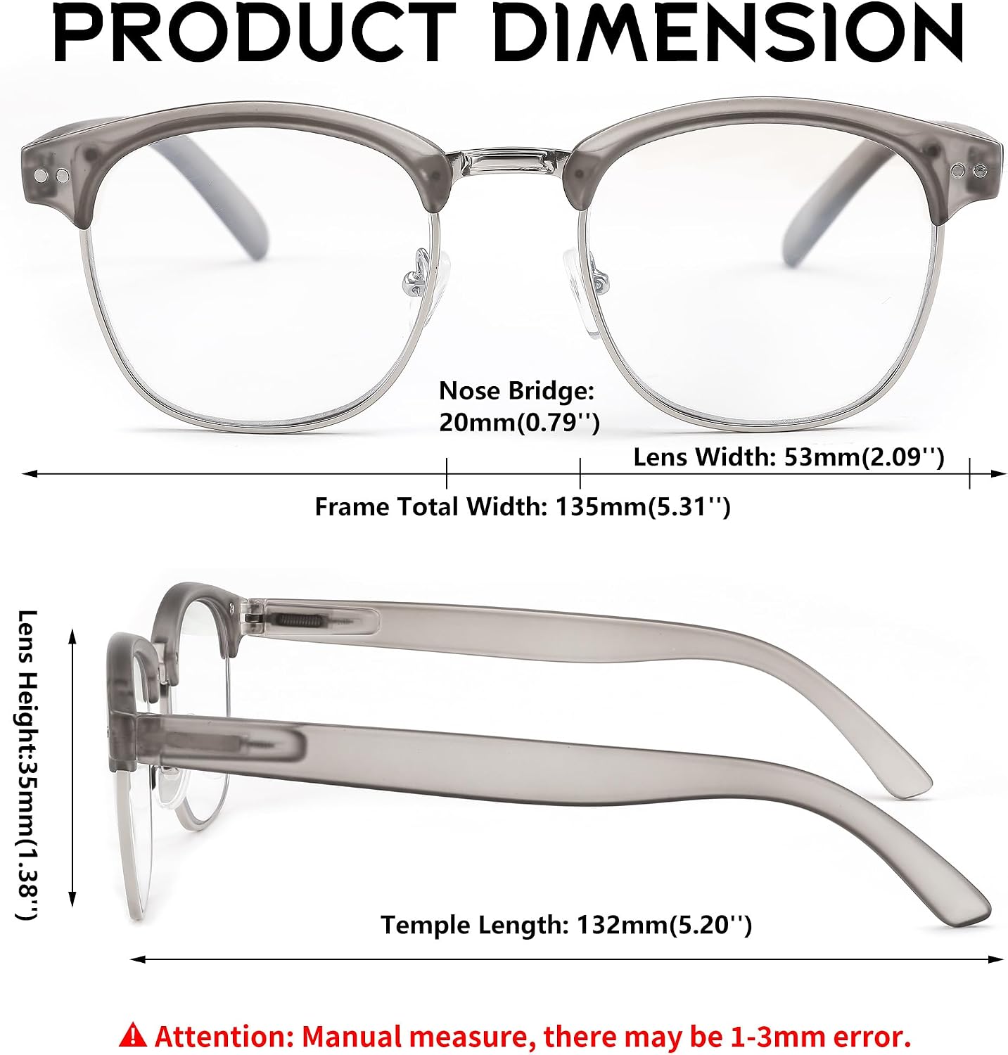 商品图片 6 | B0C73XCW57 | FEISEDY Reading Glasses Classic Half Frame Retro Semi-Rimless Clear Lens Blue Light Blocking Glasses B0005