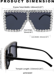 ÉÌƷͼƬ 14 | B096YZPRF2 | FEISEDY Oversized Sparkling Crystal Sunglasses Disco Diamond Flat Top Fashion Square Large Shades B2782